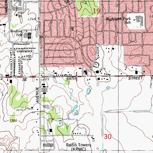 Topographic Map of Bodine Baptist Church, OK