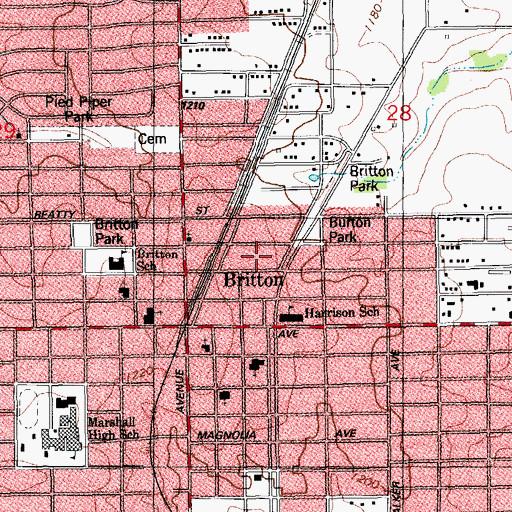 Topographic Map of Britton Assembly of God, OK