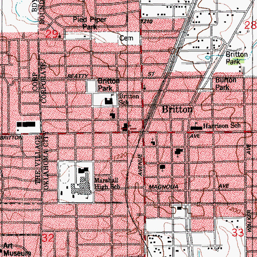 Topographic Map of Britton Baptist Church, OK