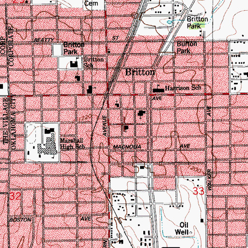 Topographic Map of Britton Christian Church, OK