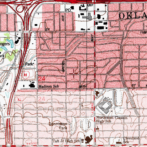 Topographic Map of Brookline Baptist Church, OK