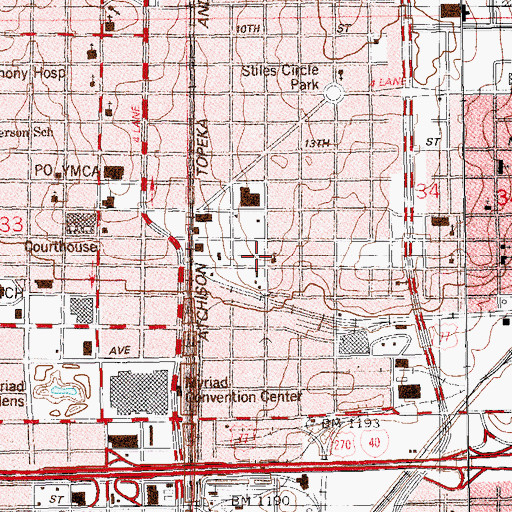 Topographic Map of Calvary Baptist Church, OK
