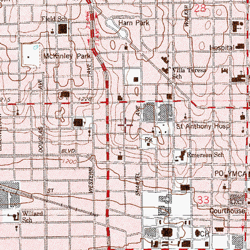 Topographic Map of Central Baptist Church, OK