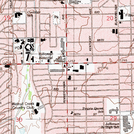 Topographic Map of Central Hillcrest Baptist Church, OK