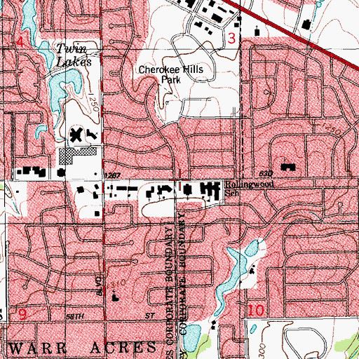 Topographic Map of Cherokee Hills Baptist Church, OK