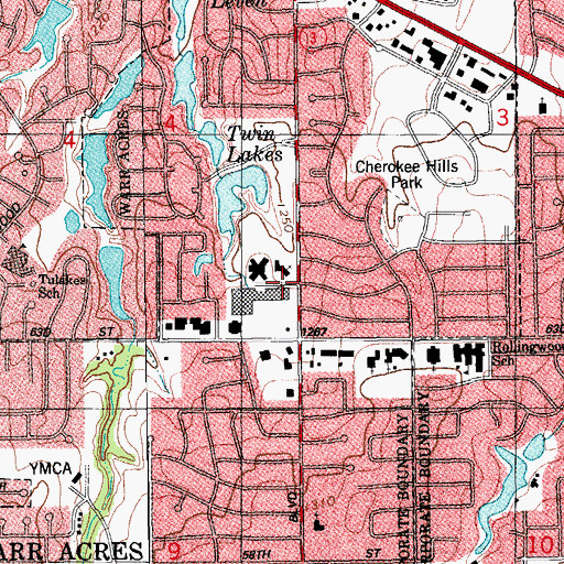 Topographic Map of Cherokee Hills Christian Church, OK