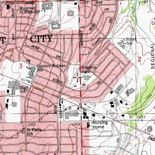 Topographic Map of Country Estates Baptist Church, OK