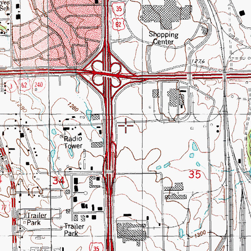 Topographic Map of Crossroads Baptist Church, OK