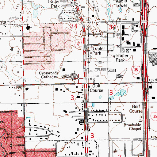 Topographic Map of Crossroads Cathedral, OK