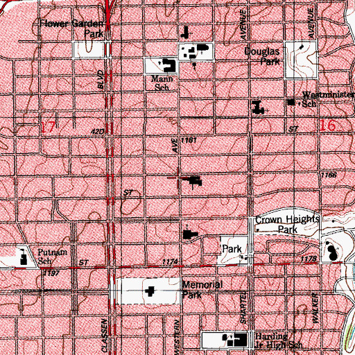 Topographic Map of Crown Heights Christian Church, OK