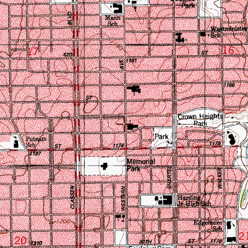 Topographic Map of Crown Heights United Methodist Church, OK