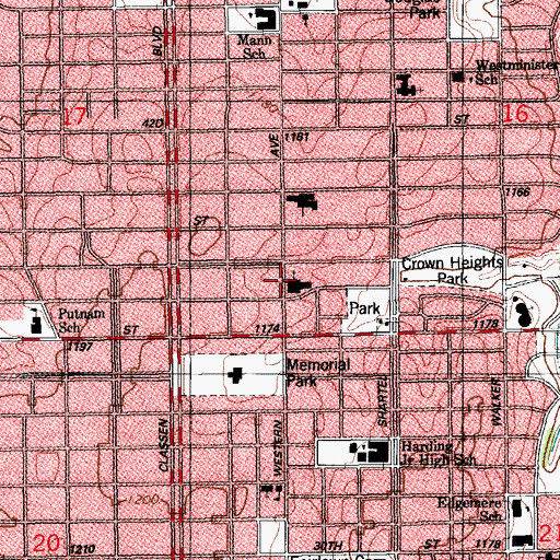 Topographic Map of Crown Heights United Methodist Church, OK