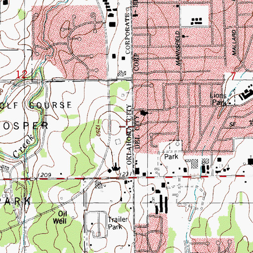 Topographic Map of Del View Baptist Church, OK