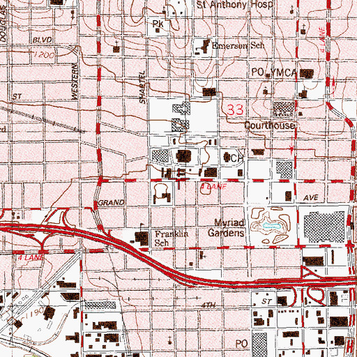 Topographic Map of Downtown Baptist Church, OK