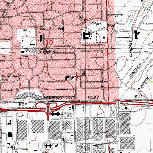 Topographic Map of First Christian Church, OK