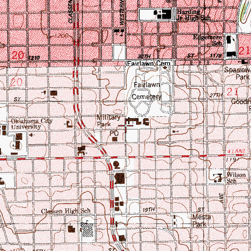 Topographic Map of First Presbyterian Church, OK
