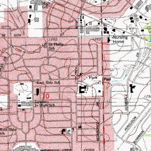 Topographic Map of First Presbyterian of Midwest Church, OK