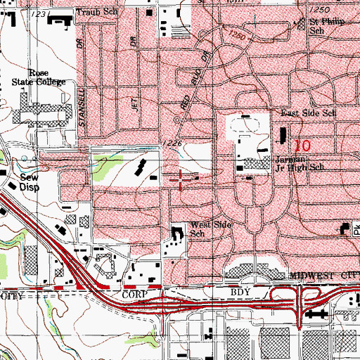 Topographic Map of Four Square Church of God, OK