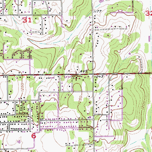 Topographic Map of Glendale Freewill Baptist Church, OK