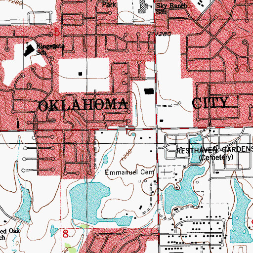 Topographic Map of Graceway Baptist Church, OK