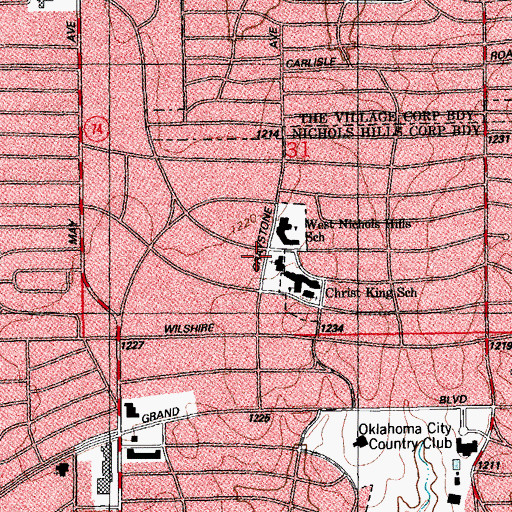 Topographic Map of Greystone Presbyterian Church, OK
