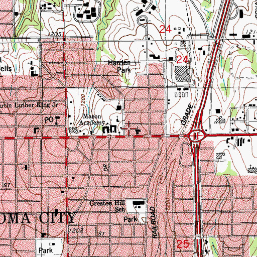 Topographic Map of Highland Church of God-Christ, OK