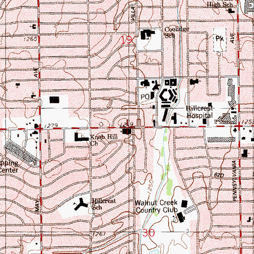 Topographic Map of Hillcrest Pentecostal Church, OK