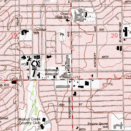 Topographic Map of Hillcrest United Methodist Church, OK