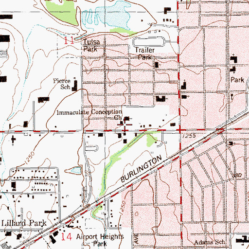 Topographic Map of Immaculate Conception Church, OK