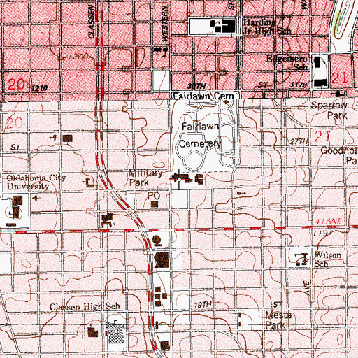 Topographic Map of Indian Nations Presbyterian Church, OK