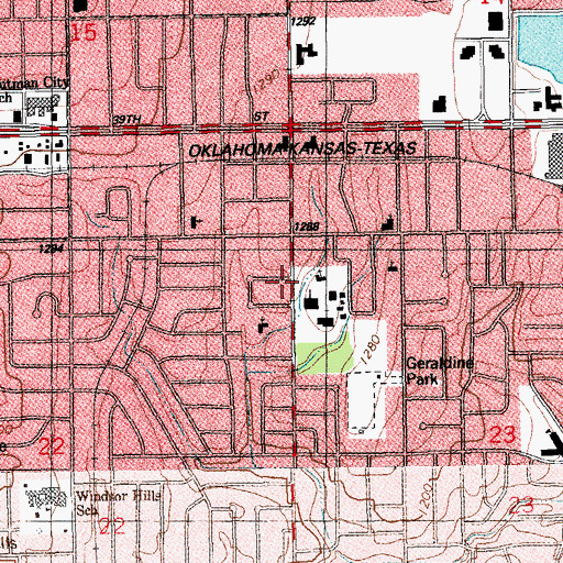 Topographic Map of Kelham Baptist Church, OK