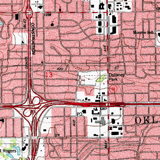 Topographic Map of Knox Presbyterian Church, OK