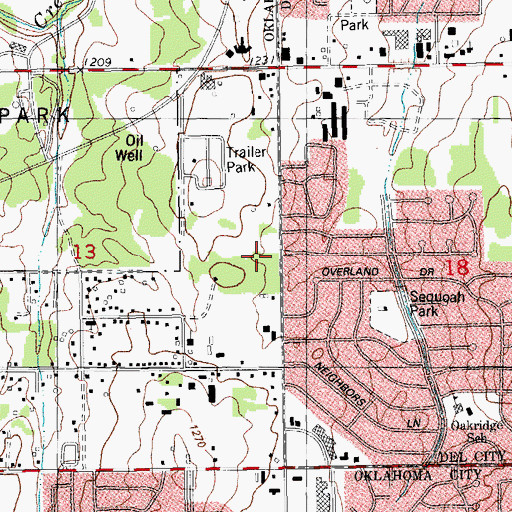 Topographic Map of Love Mission Church, OK