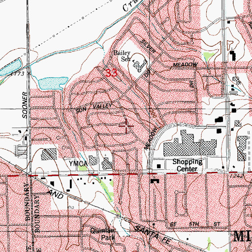 Topographic Map of Meadowood Baptist Midwest City Church, OK