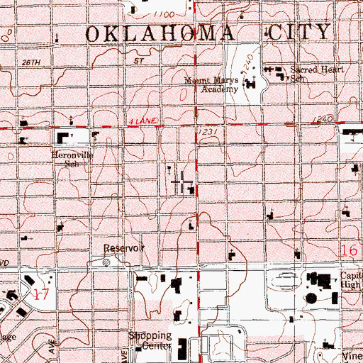 Topographic Map of Memorial Baptist Church, OK
