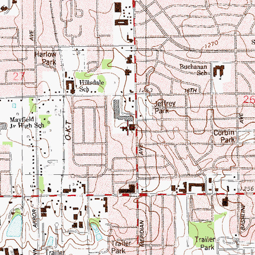 Topographic Map of Meridian Avenue Baptist Church, OK
