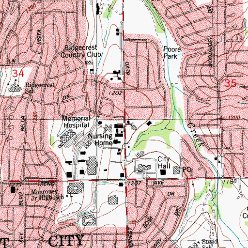 Topographic Map of Midwest Boulevard Christian Church, OK