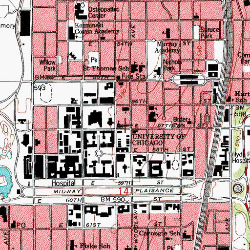 Topographic Map of Disciples Divinity House of the University of Chicago, IL