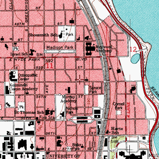 Topographic Map of Dorchester Commons Shopping Center, IL