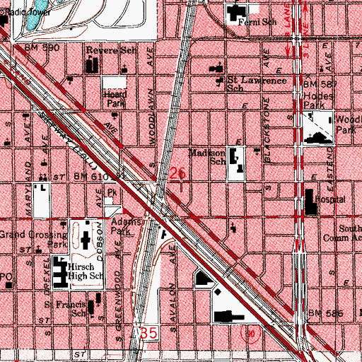 Topographic Map of Harvey Memorial Community Church, IL