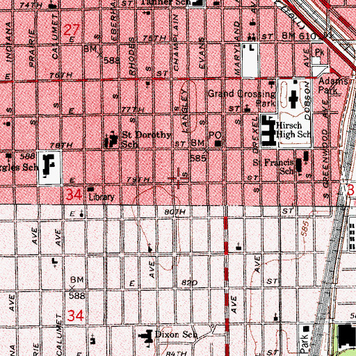 Topographic Map of Hill School of Sewing, IL