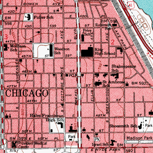 Topographic Map of Hyde Park Seventh Day Adventist Church, IL