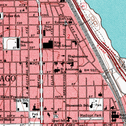 Topographic Map of Kenwood United Church of Christ, IL