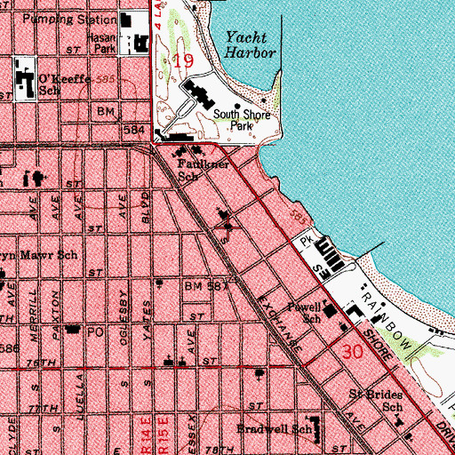 Topographic Map of Montessori School of South Shore, IL