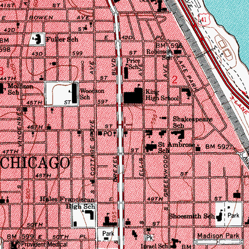 Topographic Map of National Council of Black Lawyers Community College of Law, IL