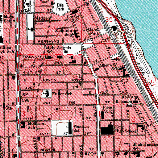 Topographic Map of Ricks Foundation International Church, IL