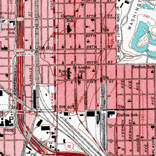 Topographic Map of Saint Anselms Roman Catholic Church, IL