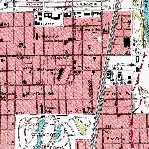 Topographic Map of Saint Clara and Saint Cyril Roman Catholic Church, IL