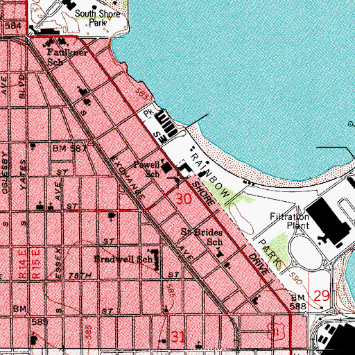 Topographic Map of South Shore Presbyterian Church, IL