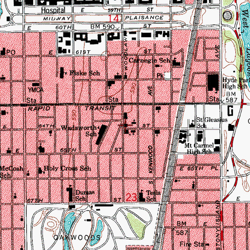 Topographic Map of Woodlawn United Methodist Church, IL